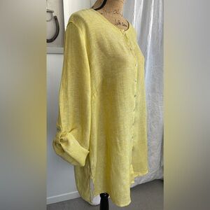 TAHARI 100% Linen Tunic Top Blouse Sunny Yellow Size 2X